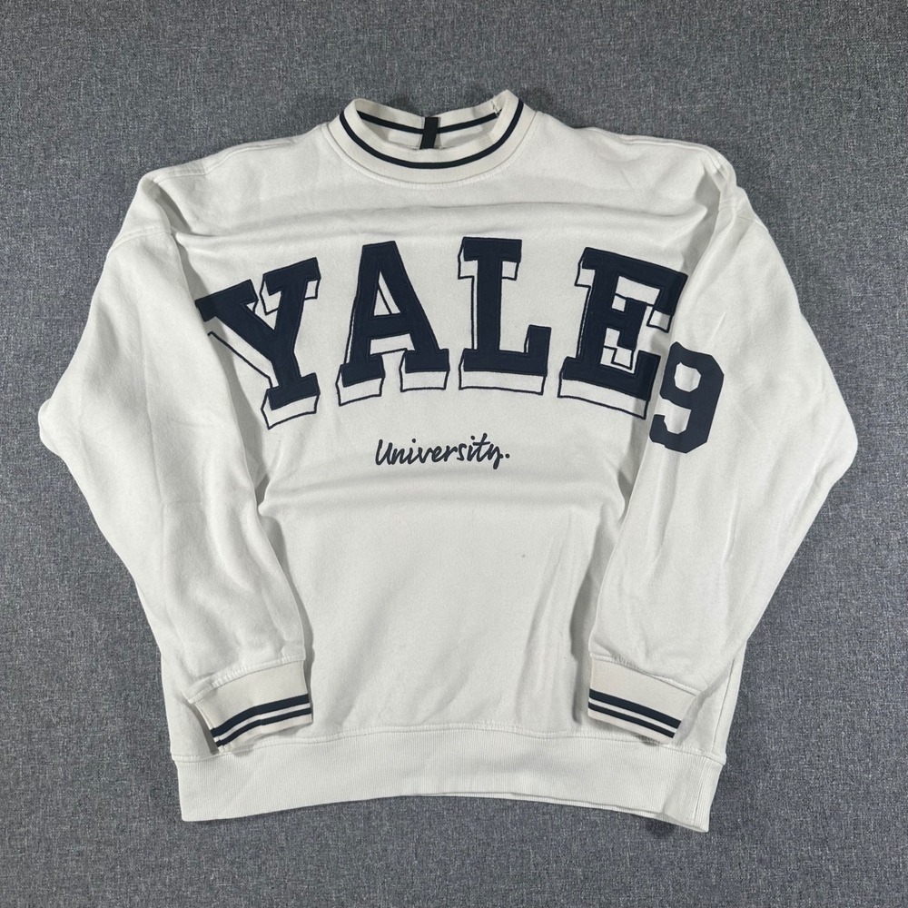 Yale University‎ Sweatshirt White Crewneck Collegiate Varsity Mens Small Y2K